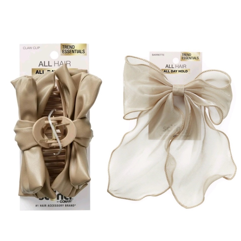 Scunci Faux Leather Bow Claw Clip & Sheer Bow Barrette Clip
